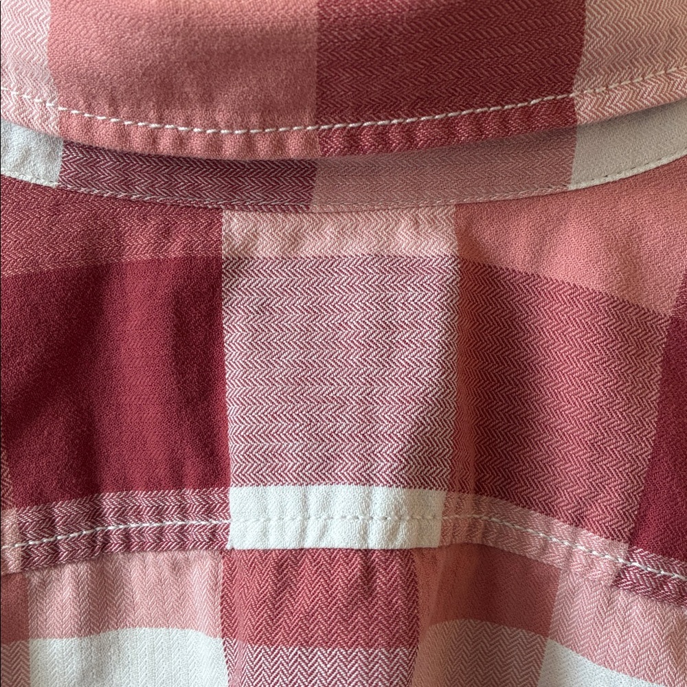 Eddie Bauer sz L Flannel Plaid Pink White 100% cotton EUC Cabincore Gorpcore Eco - Picture 5 of 5